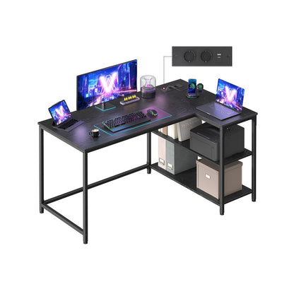 Nancy's Prali Hoekbureau - L-vormig Bureau - Geïntegreerde stekkerdoos - Zwart - Staal - ± 120 x 80 x 75 cm