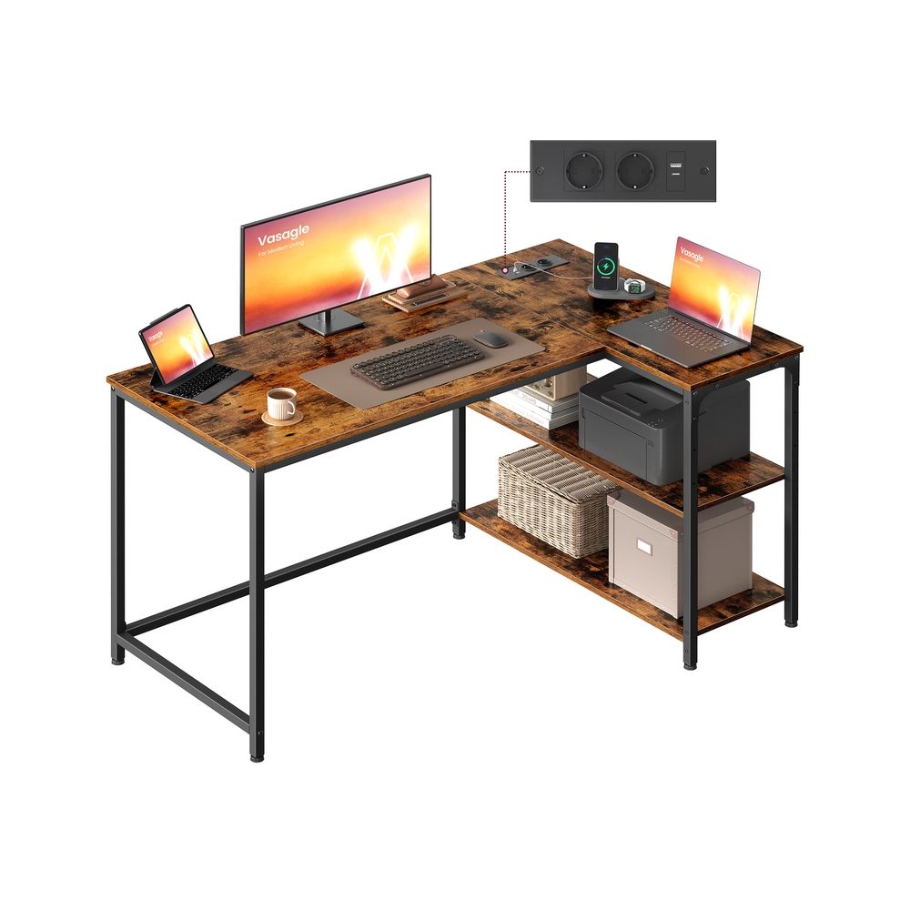 Nancy's Pralungo Hoekbureau - L-Vormig Bureau - Geïntegreerde stekkerdoos - Bruin - ± 120 x 80 x 75 cm