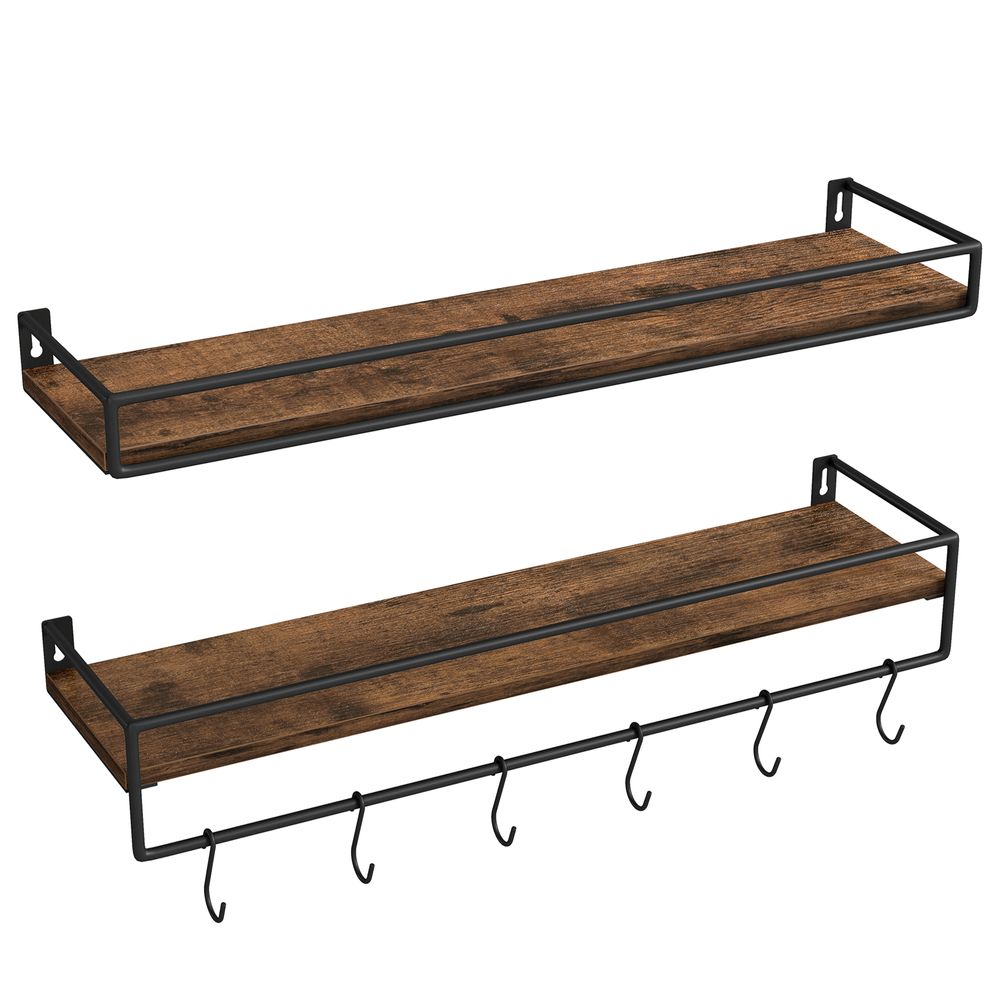 Nancy's Stromboli Wandplanken - Set van 2 - Wandrekken - Industrieel - Bruin / Zwart