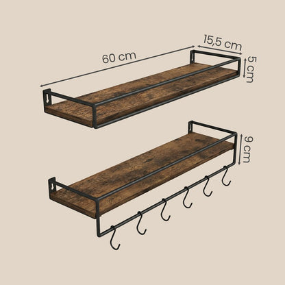 Nancy's Stromboli Wandplanken - Set van 2 - Wandrekken - Industrieel - Bruin / Zwart