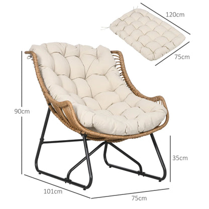Nancy's Samone Loungestoel - Tuinstoel - Buitenstoel - Kaki - Rotan - ± 75 x 100 x 90 cm