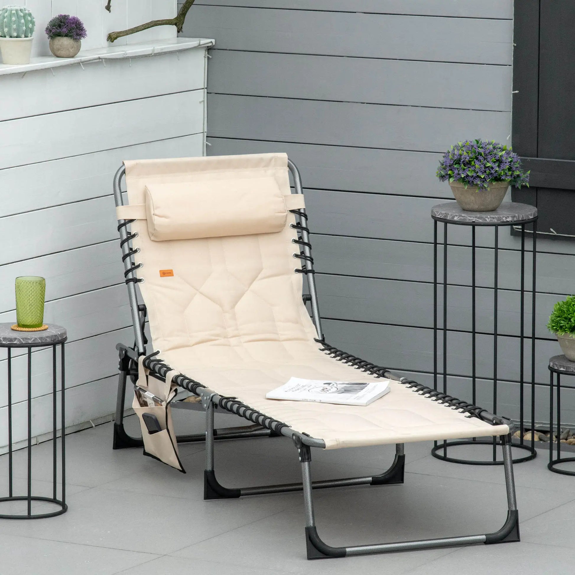 Nancy's Cermes Ligbed - Tuinligstoel - Stranbed - Loungebed - Verstelbaar - Beige