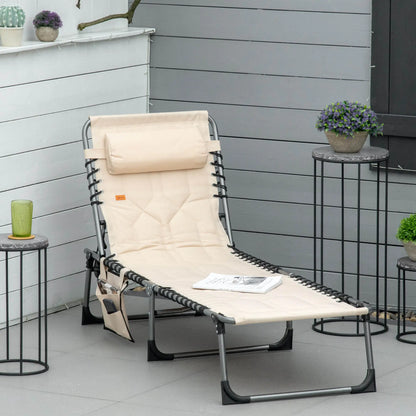 Nancy's Cermes Ligbed - Tuinligstoel - Stranbed - Loungebed - Verstelbaar - Beige