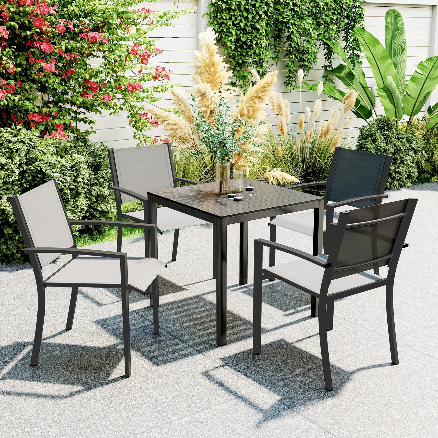 Nancy's Corleone Tuintafel - Terrastafel - Eettafel voor Buiten - Zwart - ± 75 x 75 x 70 cm