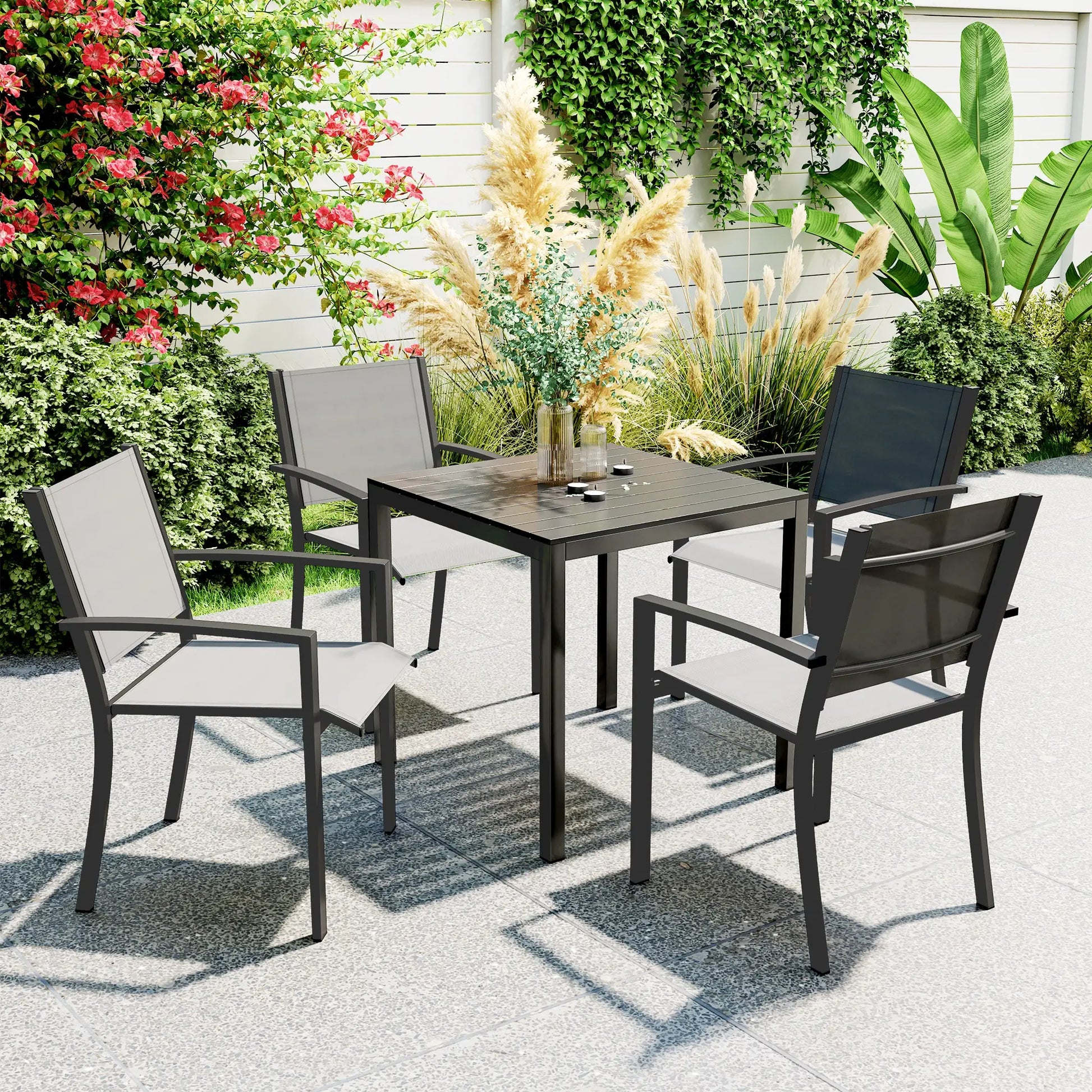 Nancy's Corleone Tuintafel - Terrastafel - Eettafel voor Buiten - Zwart - ± 75 x 75 x 70 cm
