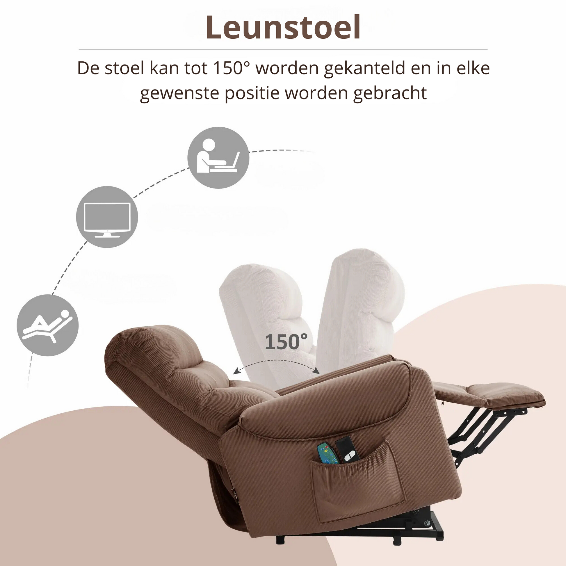 Nancy's Alcaria Sta op stoel - Opsta stoel - Seniorenstoel - Massagestoel - Relaxfauteuil - Bruin