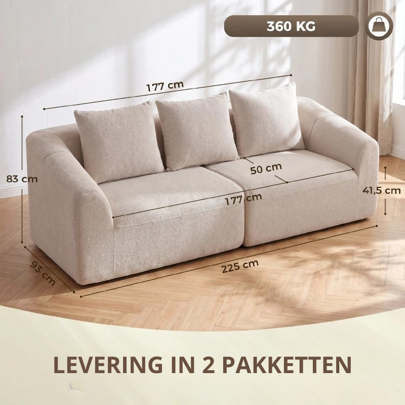 Nancy's Tergu 3-Zitsbank - Sofa - 3 Persoons Bank - Beige - Chenille Look - ± 225 x 95 x 85 cm