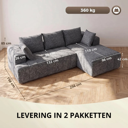 Nancy's Terlan Hoekbank - Slaapbank - Chaise Longue - Grijs - Chenille - ± 255 x 160 x 85 cm
