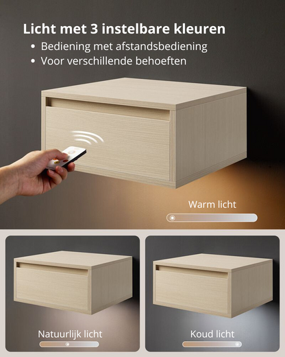 Nancy's Bova Nachtkastjes Set van 2 - Zwevende Lades - Met verlichting in 3 kleuren - Beige - ± 40 x 35 x 20 cm 