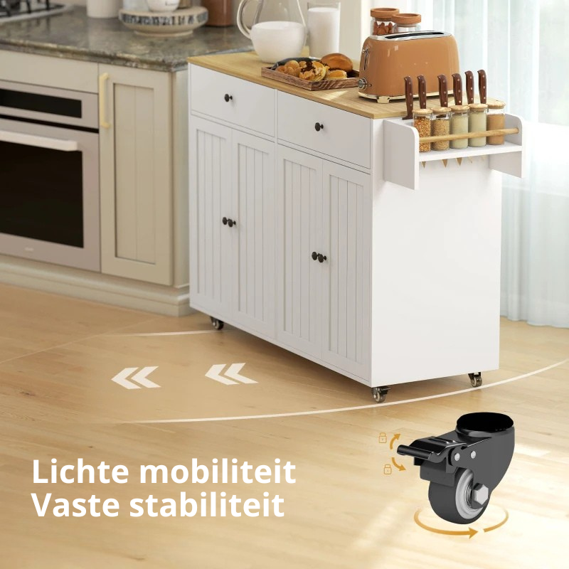 Nancy's Oriago Keukenkast - Vrijstaand keukeneiland - Buffetkast - Wit / Hout - ± 145 x 45 x 90 cm