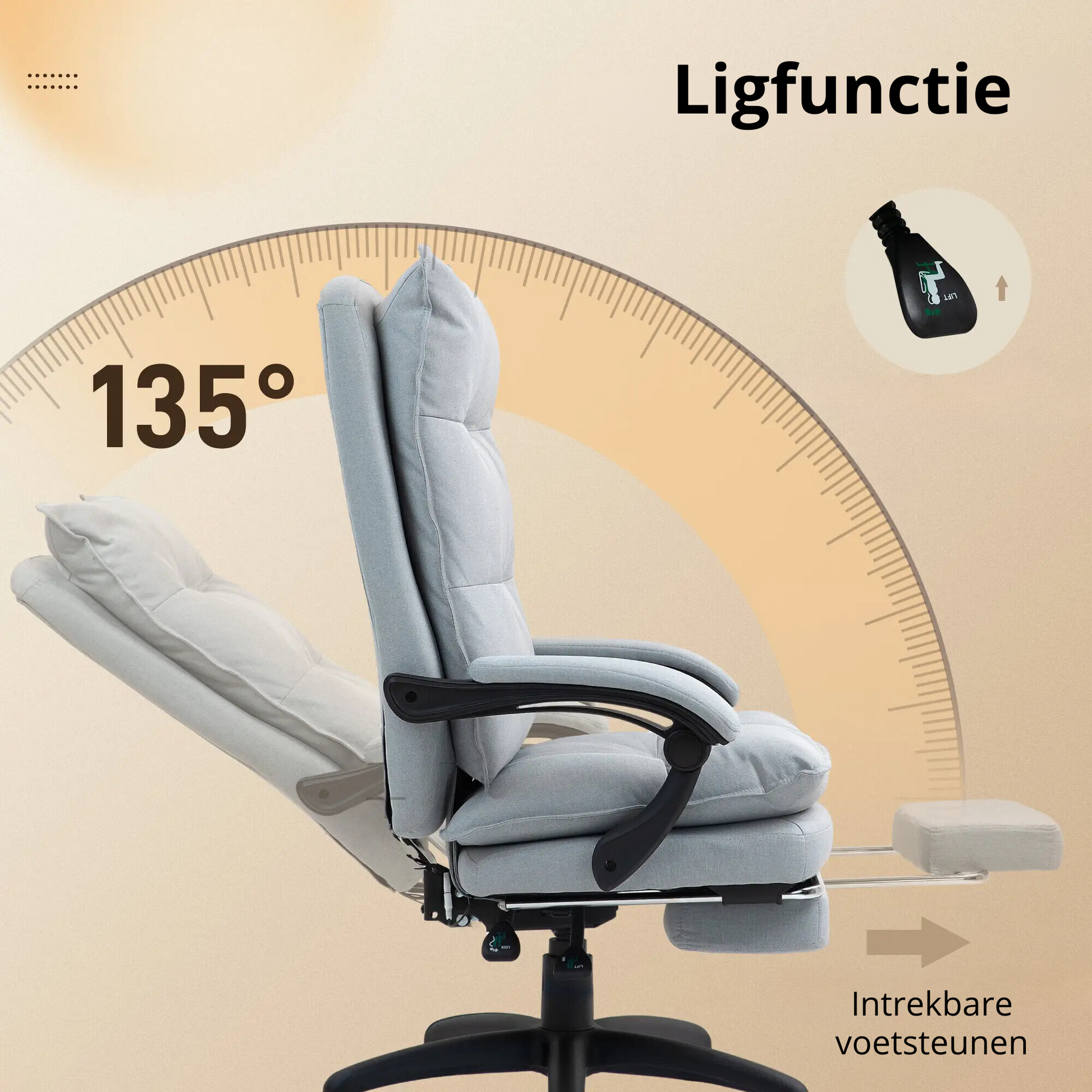 Nancy's Monfortinho Massage Bureaustoel - Bureaustoel met Massagefunctie - Directiestoel - Lichtgrijs - Linnen