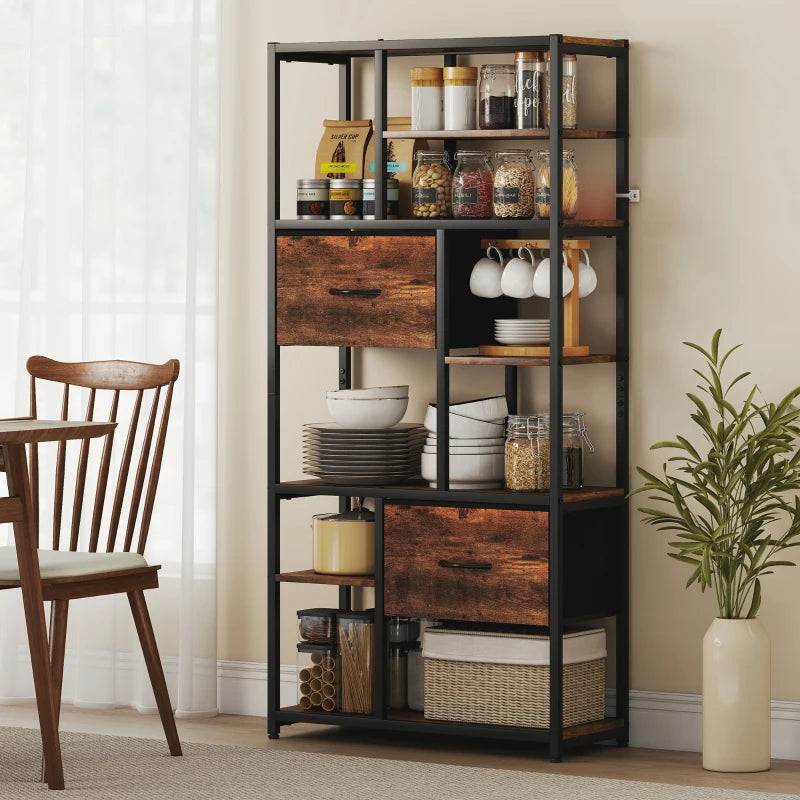 Nancy's Ovaro Boekenkast - Opbergkast - Open vakken en laden - Bruin / Zwart - ± 70 x 30 x 150 cm