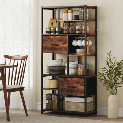 Nancy's Ovaro Boekenkast - Opbergkast - Open vakken en laden - Bruin / Zwart - ± 70 x 30 x 150 cm