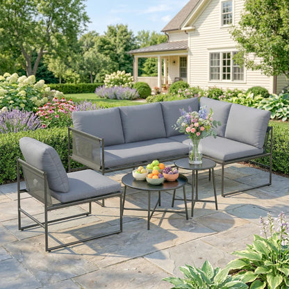 Nancy's Sorrento Loungeset - 5-Delige Tuinmeubelset - Lounge Set - Tuin Set - Grijs / Zwart