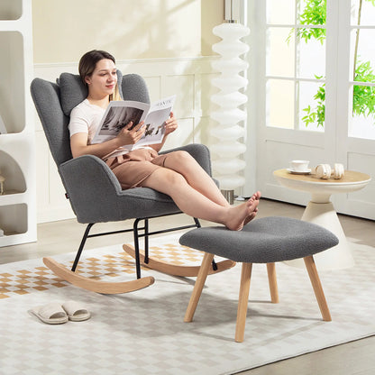 Nancy's Malcesine Schommelstoel - Relaxstoel - Relaxfauteuil - Grijs - Fleece