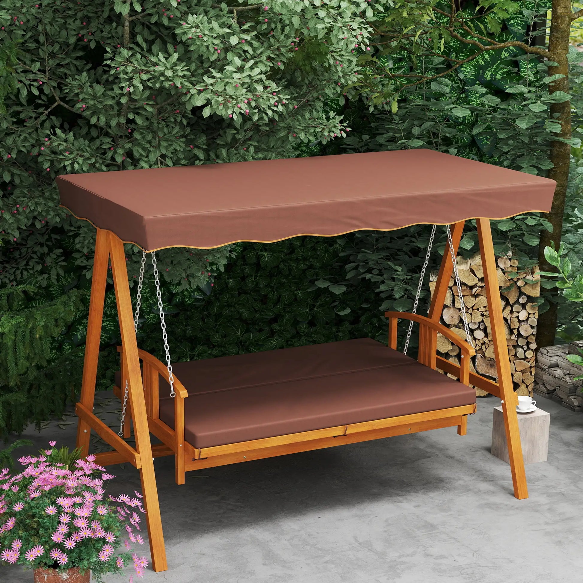 Nancy's Gavardo Schommelbank - Hollywoodschommel - Tuinschommel - Bruin - Dennenhout - ± 235 x 130 x 180 cm