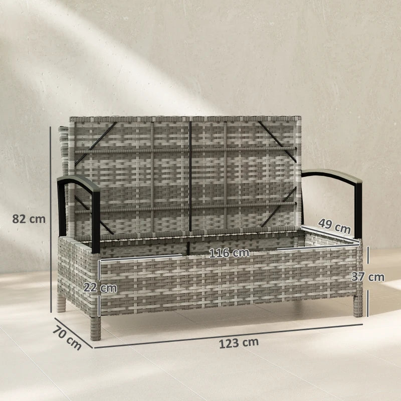 Nancy's Saludecio Tuinbank - Bank voor buiten - Opbergbank - Grijs - Rotan - ± 125 x 70 x 80 cm