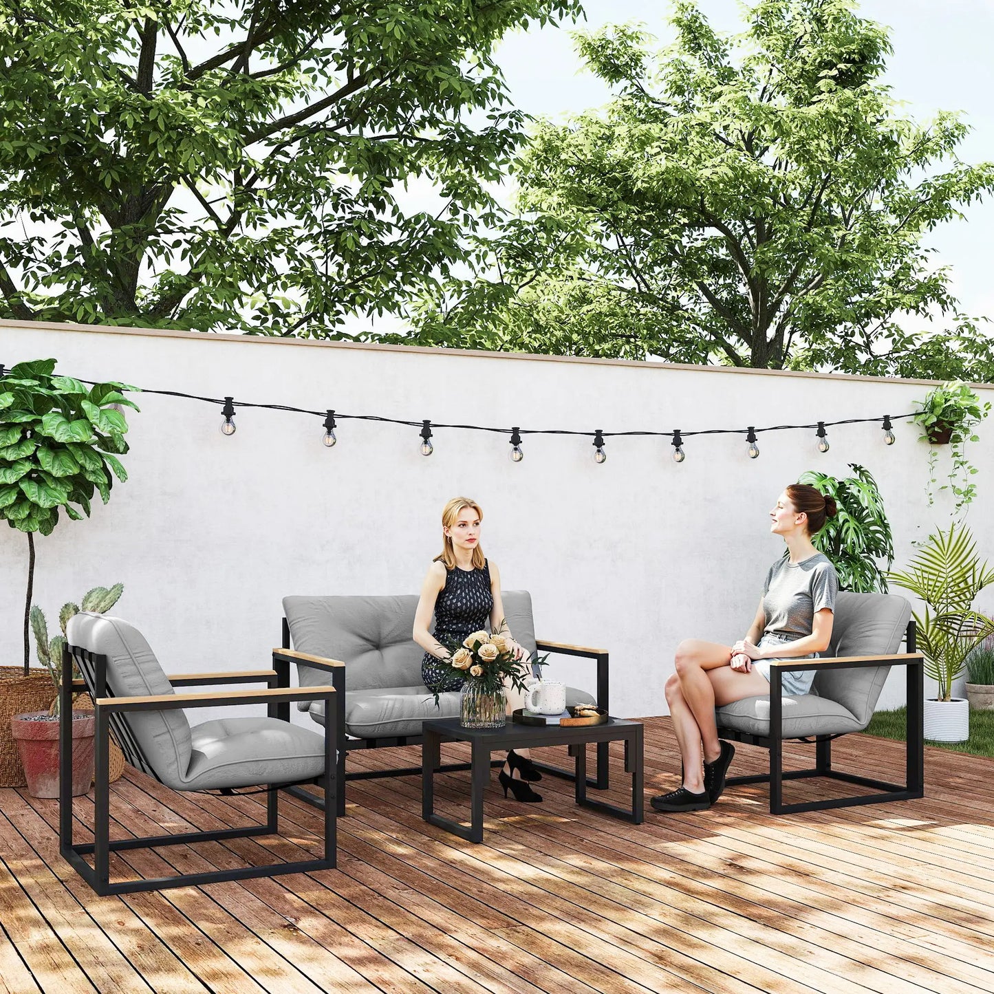 Nancy's Grugliasco Loungeset - Tuinset - 4 Personen - Grijs / Zwart