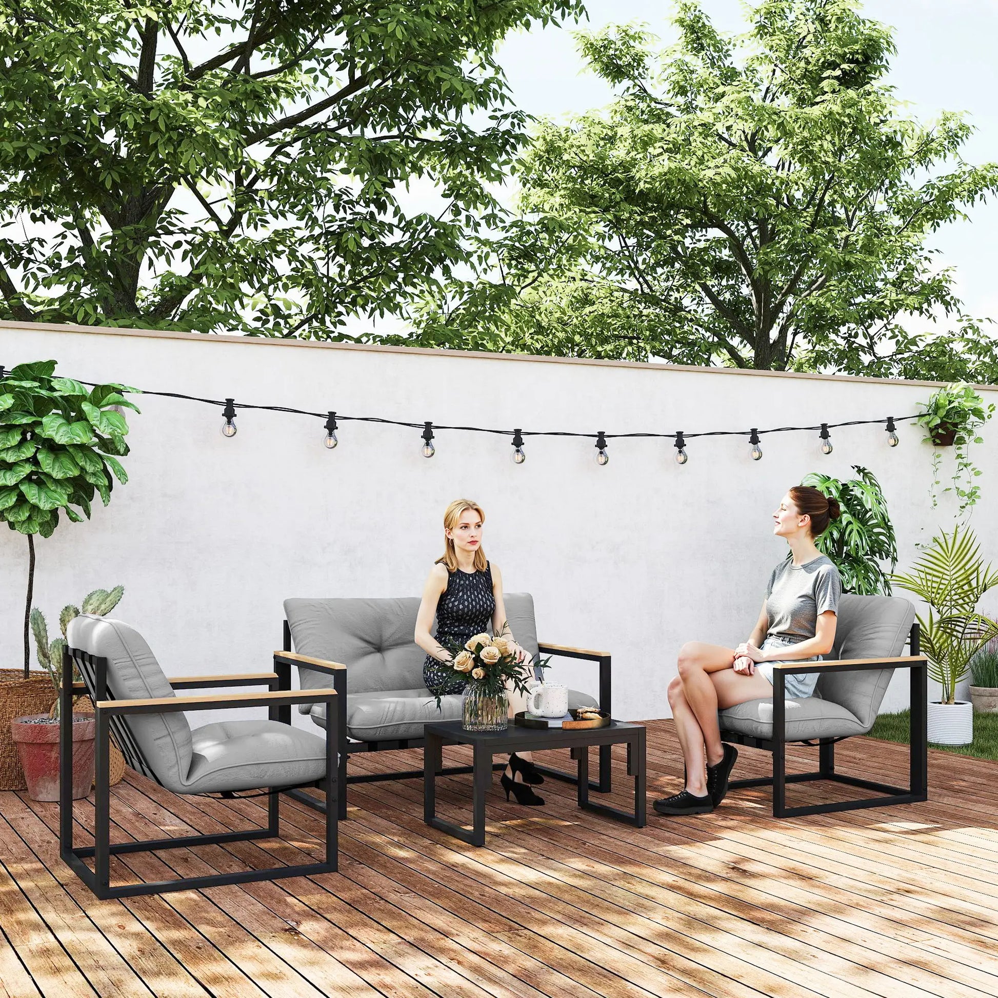 Nancy's Grugliasco Loungeset - Tuinset - 4 Personen - Grijs / Zwart