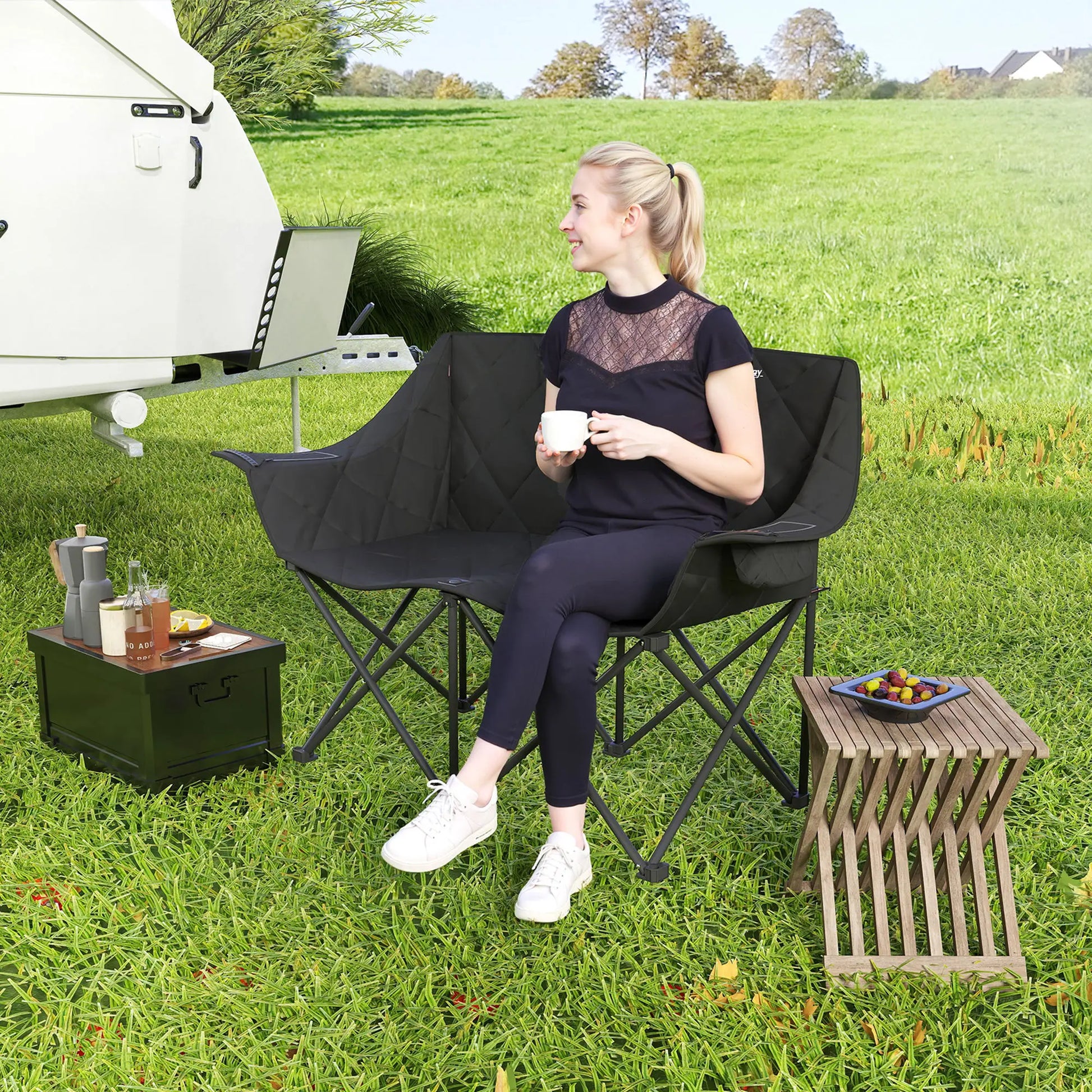 Nancy's Dro Dubbele Campingstoel - Vouwstoel - Visstoel - Zwart