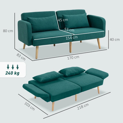 Nancy's Otricoli Slaapbank - Opklapbaar - Verstelbare rugleuning - Groen - Linnenlook