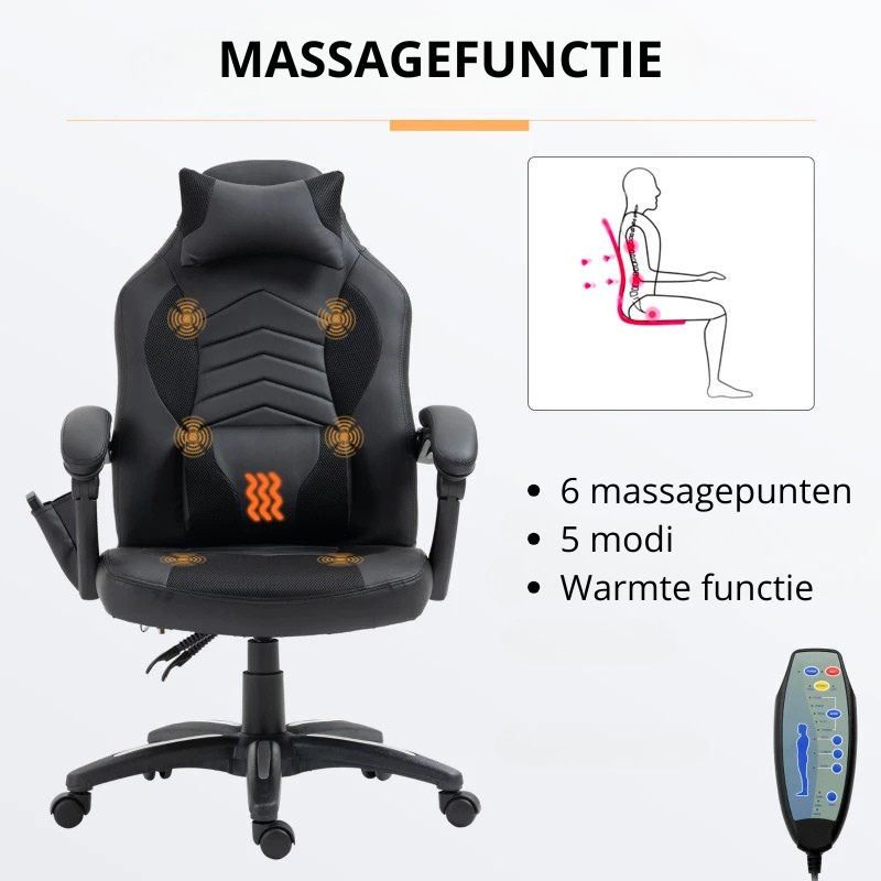 Nancy's Orvieto Gamestoel - Gamingstoel - Bureaustoel - Massagefunctie - Zwart