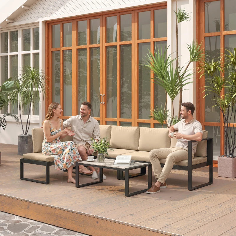 Nancy's Reitano Loungeset - Tuinset - Terrasset - 4-Delige Lounge Set - Zwart / Kaki / Grijs