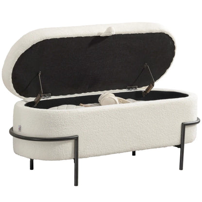 Nancy's Novafeltria Opbergbank - Bankje met opbergruimte - Crèmewit - Fleece - ± 115 x 40 x 50 cm