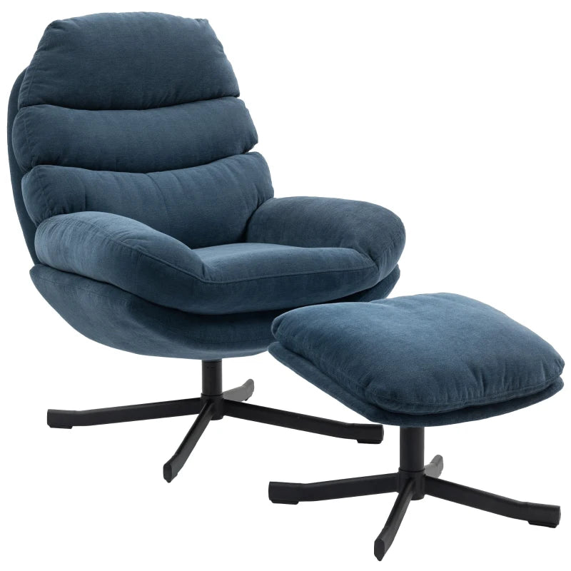 Nancy's Pedaso Relaxfauteuil - Loungestoel - Relaxstoel - Met Voetenbank - Blauw - Chenille