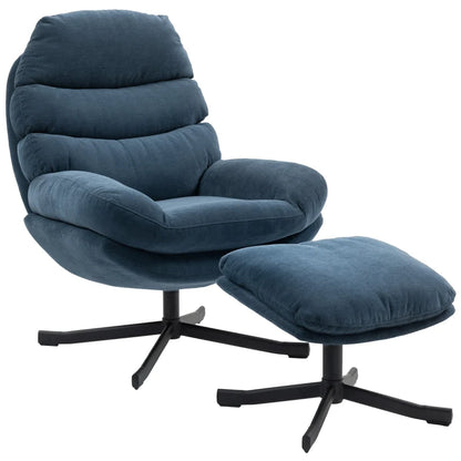 Nancy's Pedaso Relaxfauteuil - Loungestoel - Relaxstoel - Met Voetenbank - Blauw - Chenille