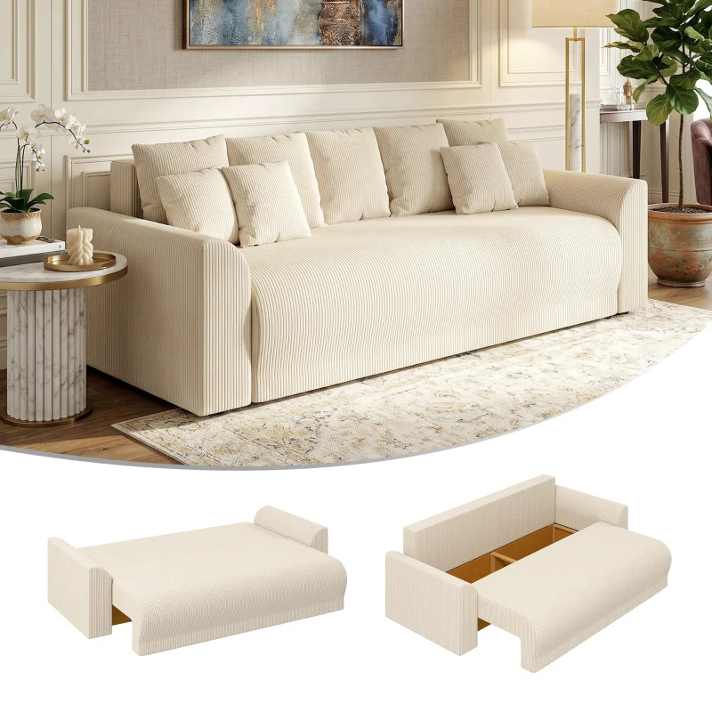Nancy's Staffolo Slaapbank - Ligbank - Logeerbed - Beige - Corduroy