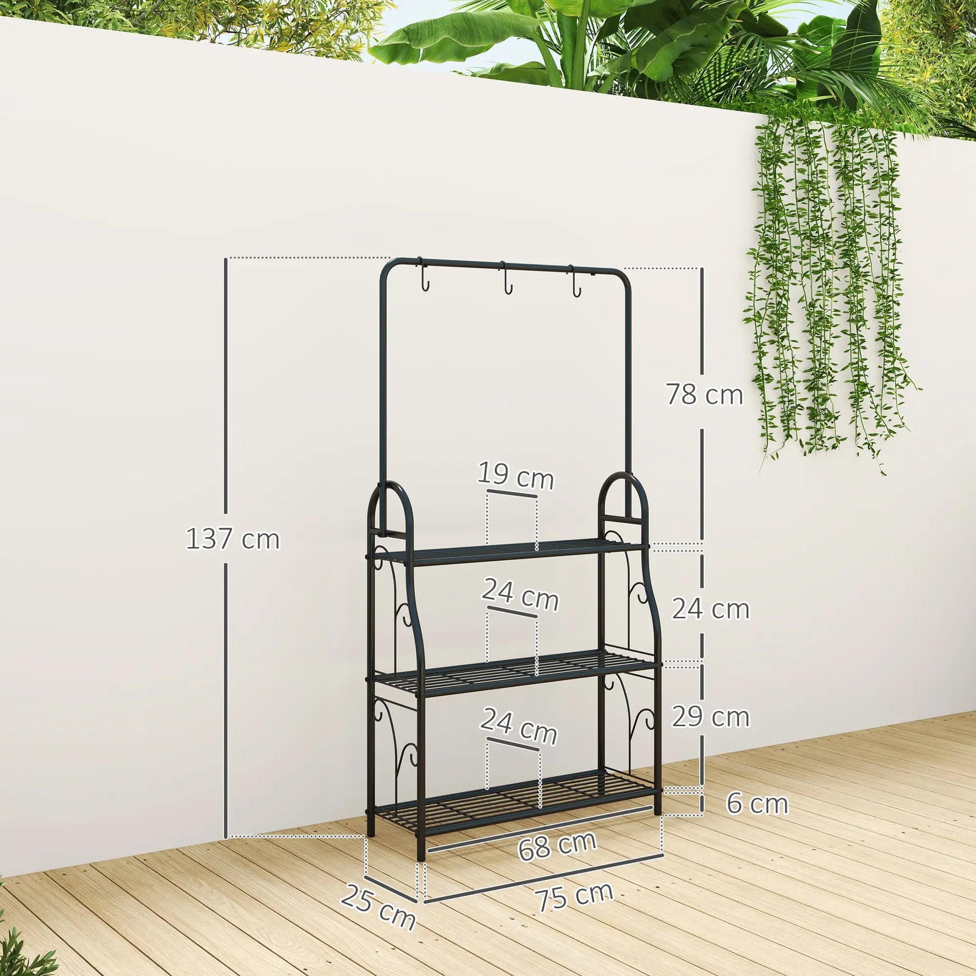 Nancy's Runa Plantenrek - Plantenstandaard - Bloemenstandaard - Zwart - Staal - ± 75 x 25 x 135 cm