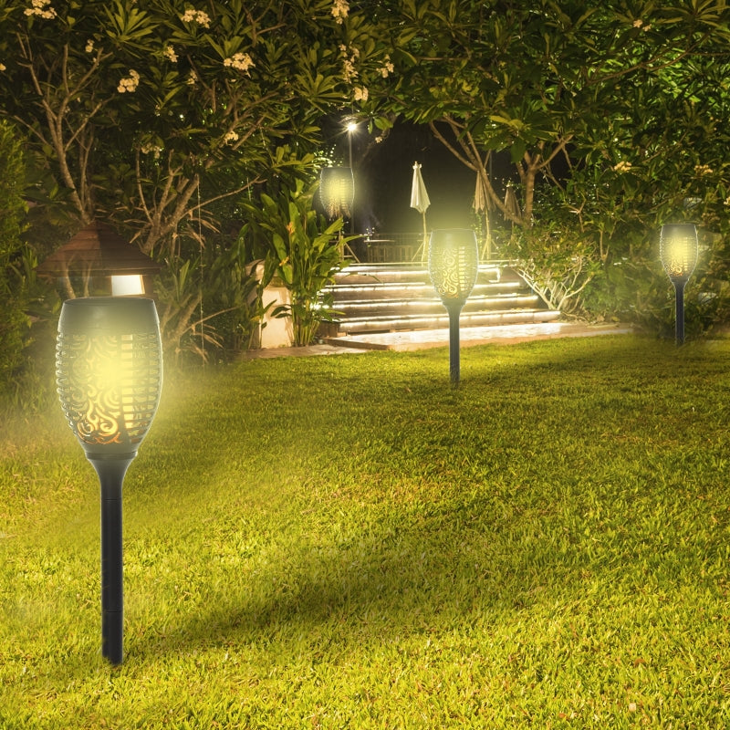 Nancy's Justice Garden Lamps - Set Of 4 - Solar Energy - Garden Torch - 51 LEDS - Waterproof - Plastic - Black 