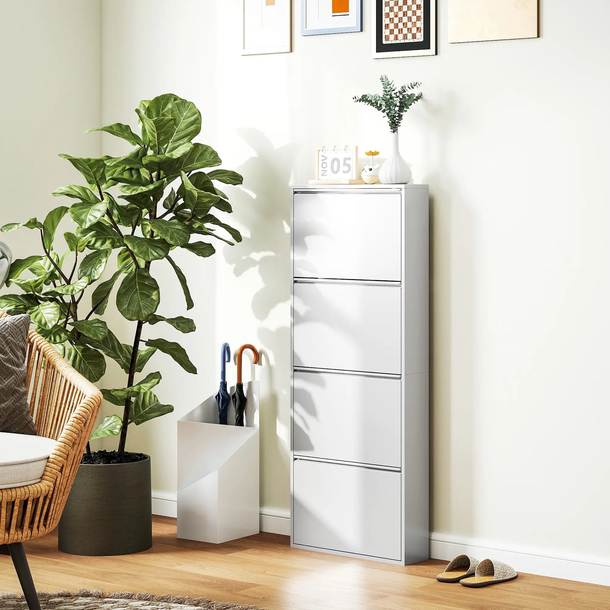 Nancy's Formigine Schoenenkast - Opbergkast voor Schoenen - Wit - ± 55 x 15 x 140 cm