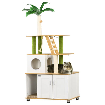 Nancy's Ovao Krabpaal - Kattengrot - Kattenhuis - Wit / Eiken - ± 80 x 50 x 160 cm