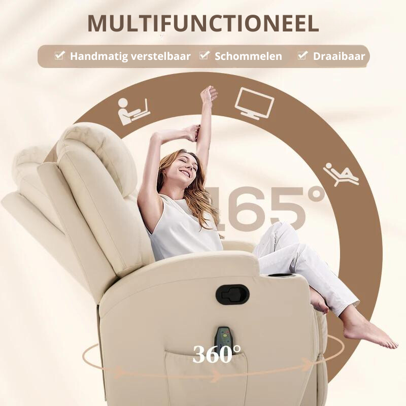Nancy's Alleghe Massagestoel - Relaxstoel - Relaxfauteuil - Schommelfunctie - Verstelbare Rugleuning - Draaibaar - Créme - Kunstleer