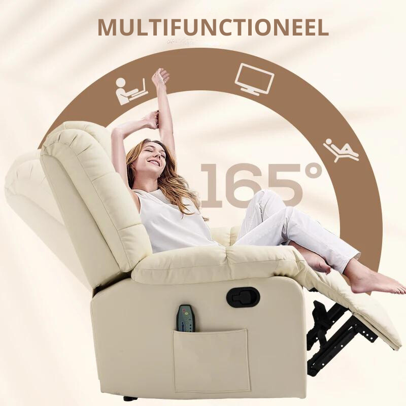 Nancy's Alfero Massagestoel - Relaxstoel - Relaxfauteuil - Met Afstandsbediening - Verstelbare Rugleuning - Créme - Kunstleer