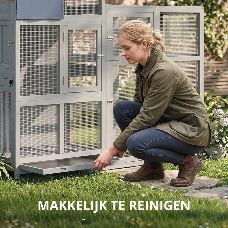 Nancy's Sonnino Vogelkooi - Buitenverblijf - Grijs - Dennenhout - ± 195 x 60 x 165 cm