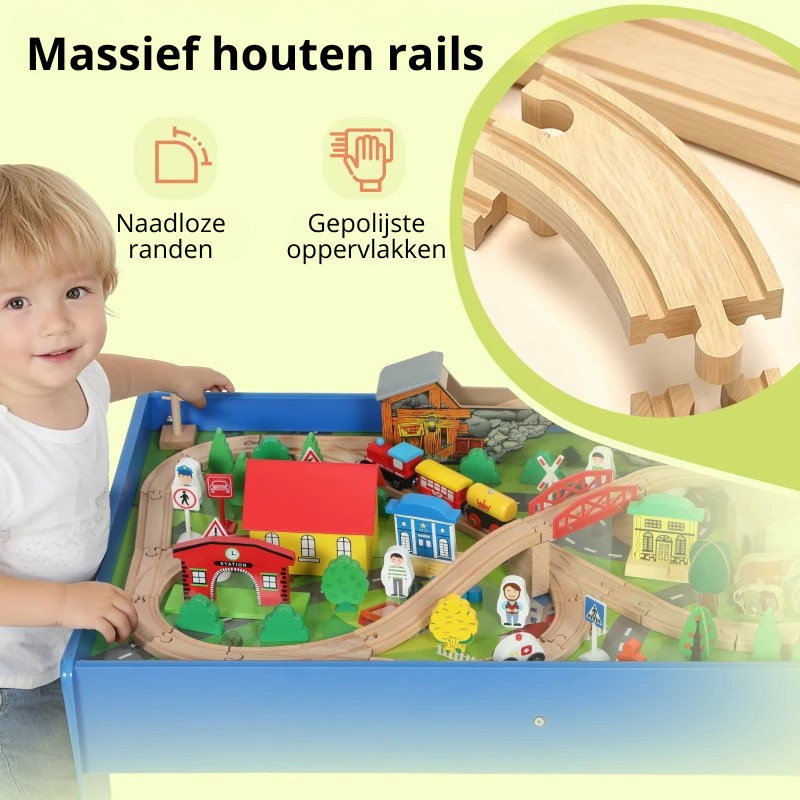 Nancy's Pezzaze Speeltafel voor kinderen - Treintafel - 108-delige houten treinset - Blauw