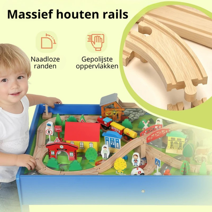 Nancy's Pezzaze Speeltafel voor kinderen - Treintafel - 108-delige houten treinset - Blauw