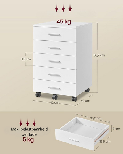 Nancy's Meran Ladeblok - Archiefkast - Kantoorkast - Wit -± 40 x 40 x 65 cm
