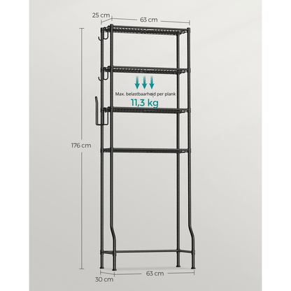 Nancy's Bentivoglio Toiletkast - Toilet Meubel - Badkamerrek - Wasmachinerek - Zwart - Staal - ± 60 x 30 x 175 cm