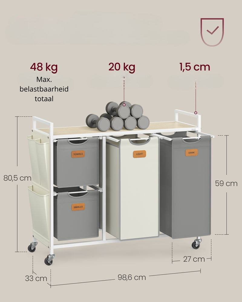 Nancy's Ruivós Wasmand - Wasbox - Wassorteerder - Beige / Grijs / Wit - 150 Liter