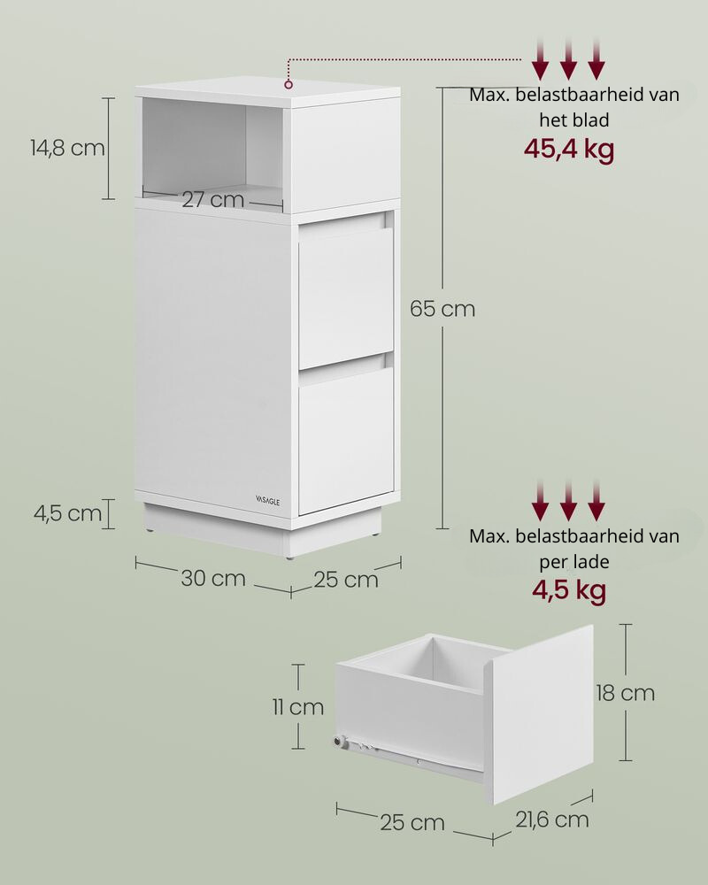 Nancy's Bottanuco Nachtjes Set van 2 - Bijzettafels - Wit - 25 x 30 x 65 cm