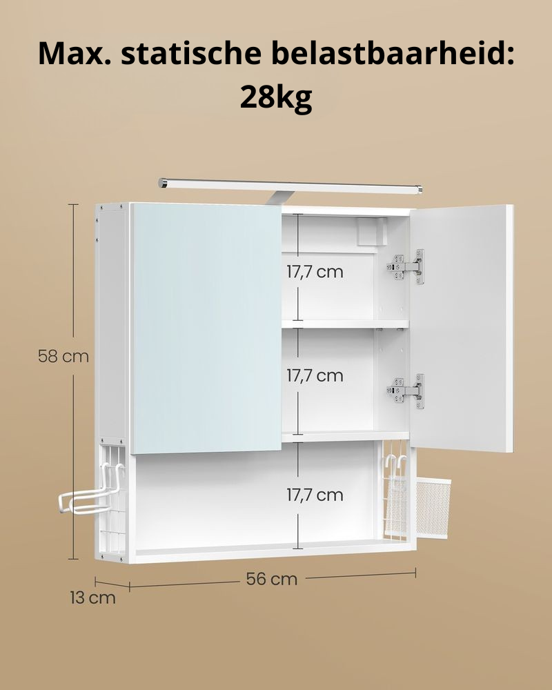 Nancy's Tesimo Spiegelkast - Badkamerkast - Badkamerspiegel - Wit - 56 x 13 x 58 cm