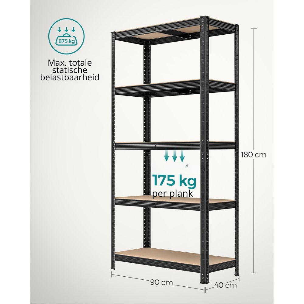 Nancy's Stenico Stellingkast Set van 2 - Opbergrek - Opbergkast - Stellingrek - Zwart - Staal - 90 x 40 x 180 cm