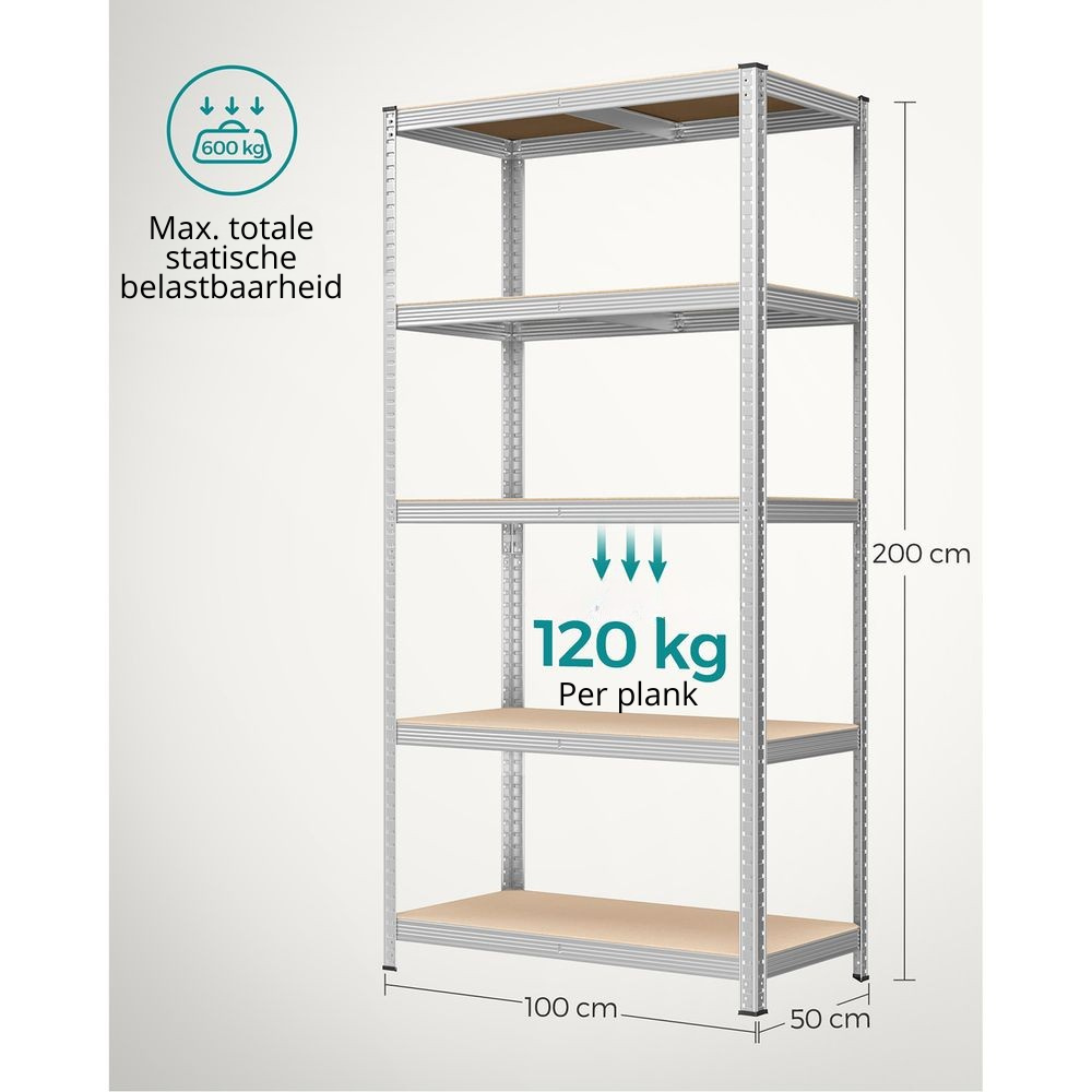 Nancy's Stezzano Stellingkast Set van 2 - Opbergrek - Opbergkast - Zilver - Staal - 100 x 50 x 200 cm