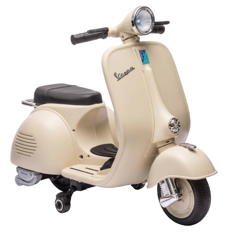 Nancy's Tolmezzo Elektrische Vespa voor Kinderen - Muziek en LED-koplamp - Afneembare zijwieltjes - Wit / Zwart