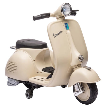 Nancy's Tolmezzo Elektrische Vespa voor Kinderen - Muziek en LED-koplamp - Afneembare zijwieltjes - Wit / Zwart