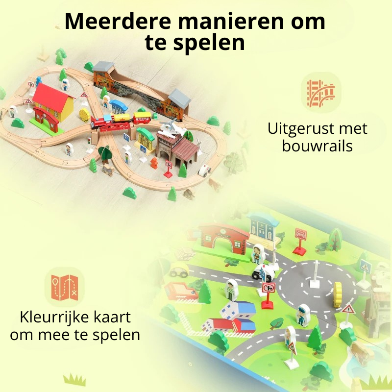 Nancy's Pezzaze Speeltafel voor kinderen - Treintafel - 108-delige houten treinset - Blauw